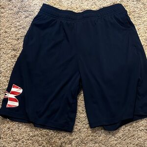 Under Armour Kid’s Navy Shorts with Red Logo- Size Youth XL